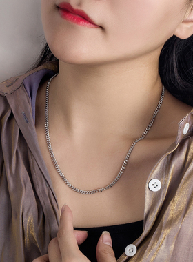 朋克S925纯银古巴项链男士简约复古马鞭链颈链潮人首饰品男友礼物