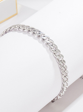纯银古巴日韩风男友手链