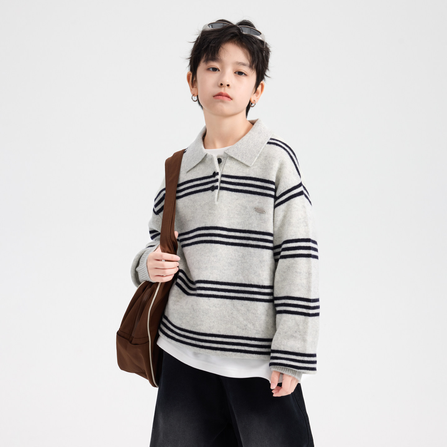 男童秋冬韩范条纹polo领保暖毛衣2025新款儿童加厚针织半开衫外套,淘宝优惠券,粉丝福利购,淘宝优惠卷