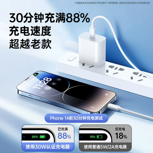 【30W快充】适用苹果17充电器iphone14手机13pro插头12原max数据线快充装ipad一套20W速冲plusPD认证快充-图0