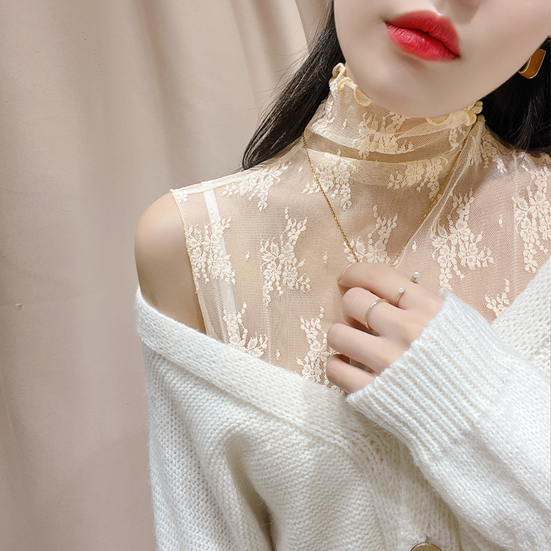 高领假领子女秋冬配毛衣内搭蕾丝背心假衣领防走光百搭网纱打底衫 - 图1