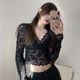 Sexy bottoming ຄໍ V ແຂນຍາວ lace hollow