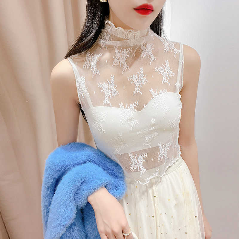 高领假领子女秋冬配毛衣内搭蕾丝背心假衣领防走光百搭网纱打底衫 - 图2