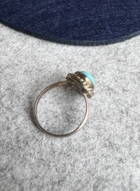 欧美vintage中古印第安手工银饰925银戒指天然美松戒指12号