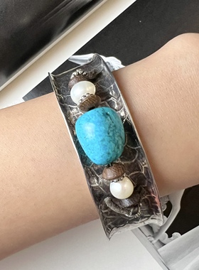 925纯银手工锤纹手镯古董首饰