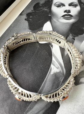 925纯银古董首饰中古饰品玛瑙