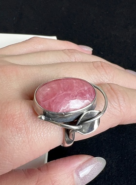 925纯银天然红纹石戒指古董首饰