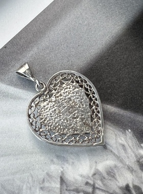 Vintage古董首饰925纯银掐丝吊坠欧美风吊坠纯银项链心形吊坠