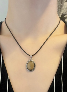 天然木变石吊坠虎眼石吊坠项链vintage古董首饰中古饰品S925纯银