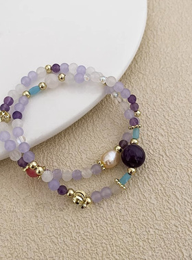 紫色水晶双层弹力手链叠戴女款手串2025新品小众精致手饰