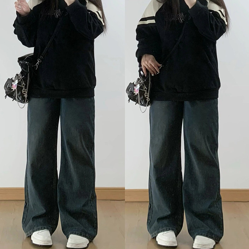 2-300斤大码胖mm美式复古高腰牛仔裤女宽松显瘦加肥加大阔腿裤子,淘宝优惠券,粉丝福利购,淘宝优惠卷