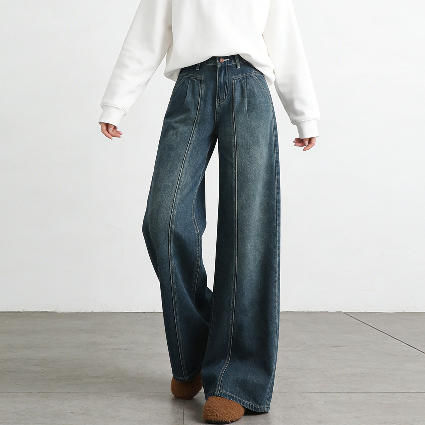 300斤大码胖mm复古阔腿牛仔裤女冬季加绒加厚高腰显瘦垂感直筒裤,淘宝优惠券,粉丝福利购,淘宝优惠卷