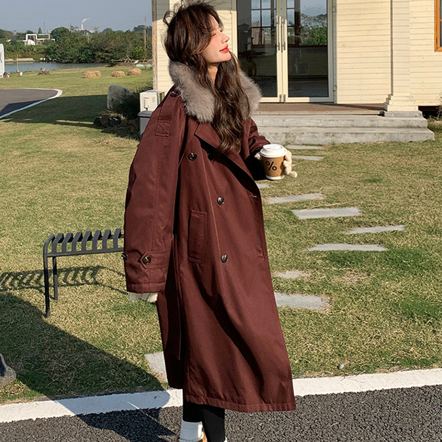 大码胖mm学院风毛领派克服女中长款加绒加厚宽松保暖棉服风衣外套,淘宝优惠券,粉丝福利购,淘宝优惠卷