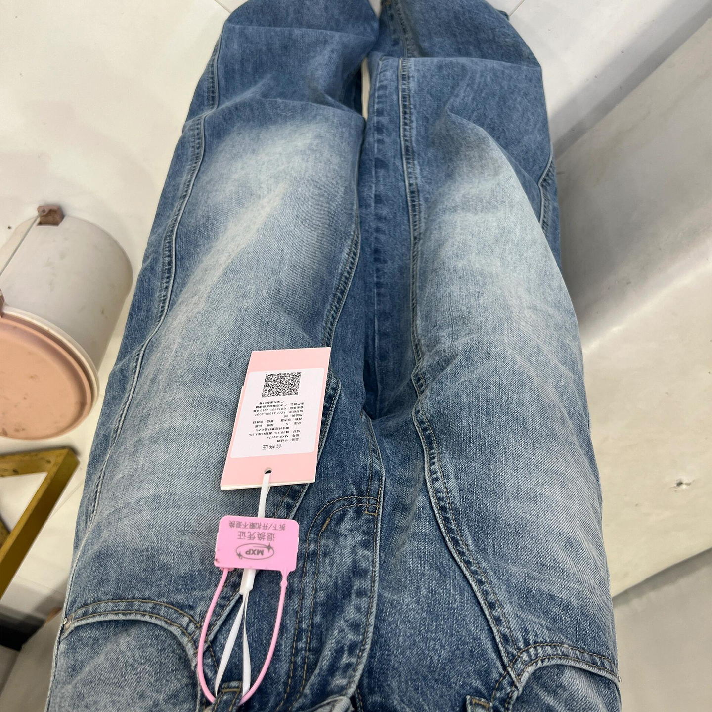 300斤胖mm大码美式复古阔腿牛仔裤女高腰宽松显瘦百搭直筒弯刀裤 - 图3