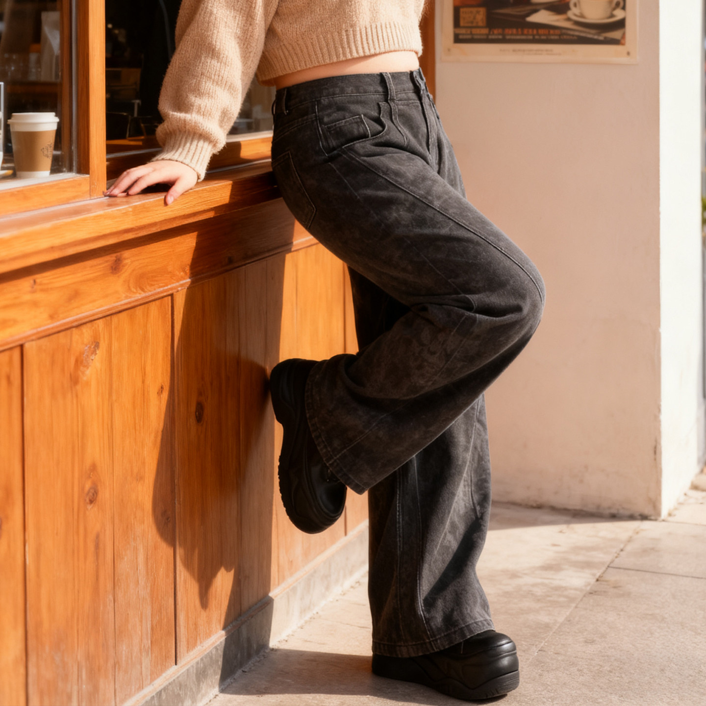 大码胖mm复古美式高腰阔腿牛仔裤女显瘦宽松弯刀裤黑垂感色拖地裤,淘宝优惠券,粉丝福利购,淘宝优惠卷