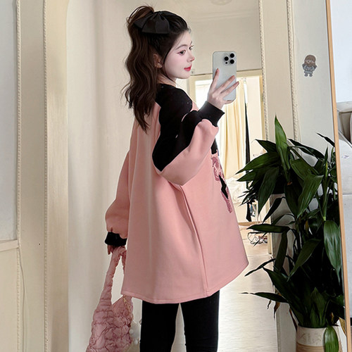 300斤胖mm大码慵懒风卡通刺绣长袖卫衣女秋季宽松设计感休闲上衣 - 图1