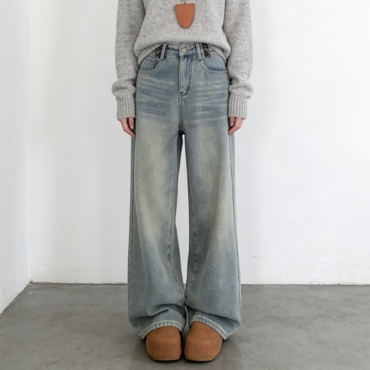 大码胖mm豹纹拼色高腰牛仔裤女冬季加绒加厚宽松阔腿直筒保暖裤子,淘宝优惠券,粉丝福利购,淘宝优惠卷