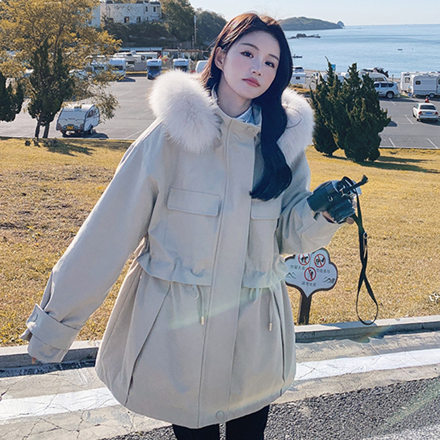 大码胖mm工装加绒加厚大毛领派克服女连帽收腰显瘦高级感棉衣外套,淘宝优惠券,粉丝福利购,淘宝优惠卷