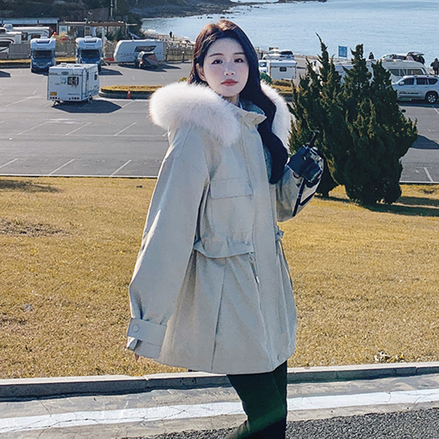 大码胖mm工装加绒加厚大毛领派克服女连帽收腰显瘦高级感棉衣外套,淘宝优惠券,粉丝福利购,淘宝优惠卷