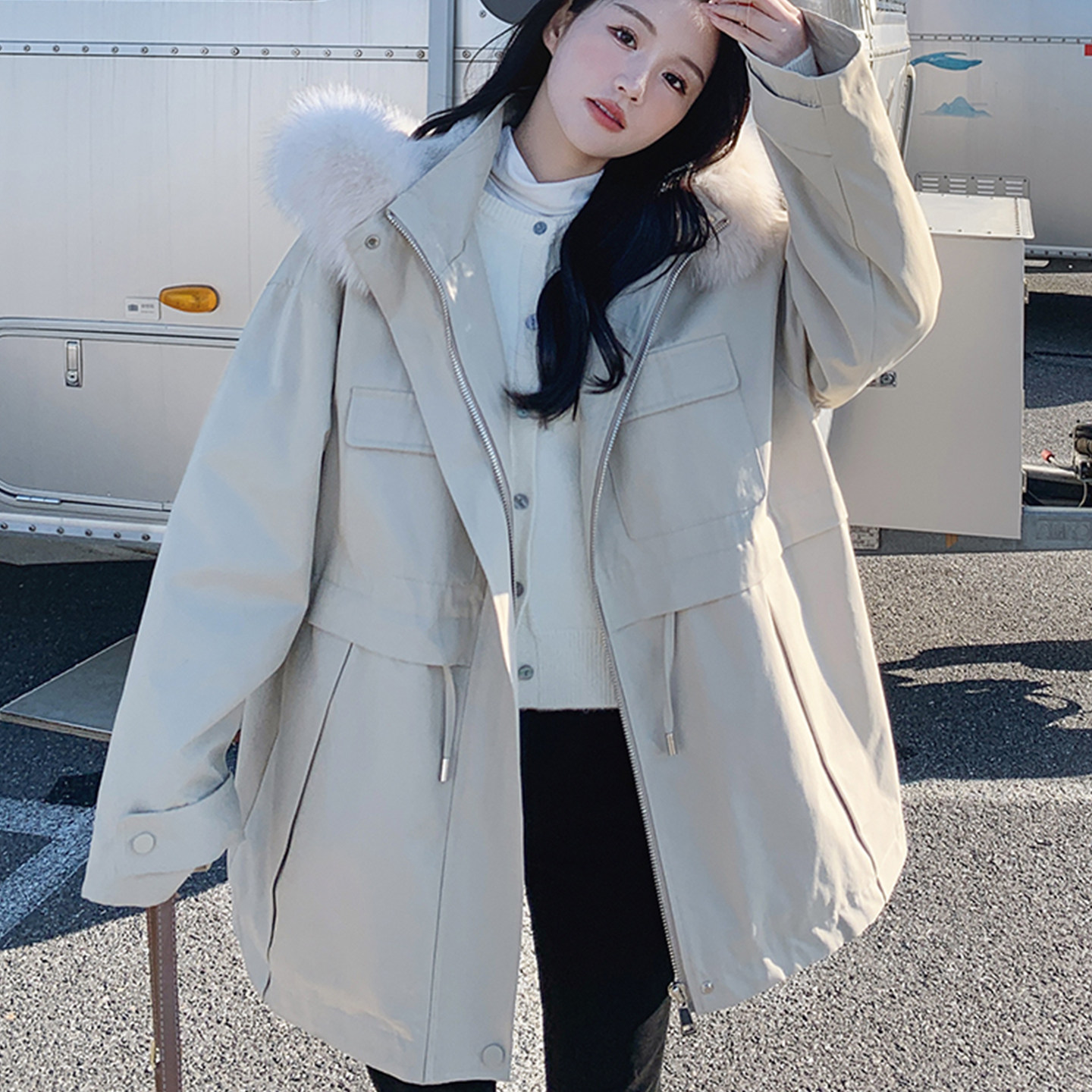 大码胖mm工装加绒加厚大毛领派克服女连帽收腰显瘦高级感棉衣外套,淘宝优惠券,粉丝福利购,淘宝优惠卷