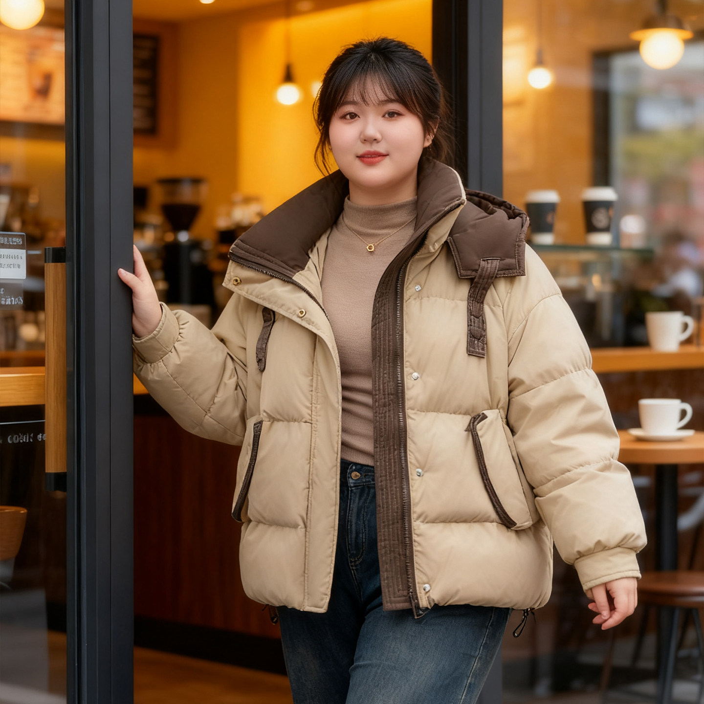 大码胖mm撞色拼接连帽羽绒棉服女冬季加厚保暖百搭面包服棉衣外套,淘宝优惠券,粉丝福利购,淘宝优惠卷