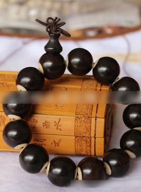 黑檀木镶牛骨手串圆珠制