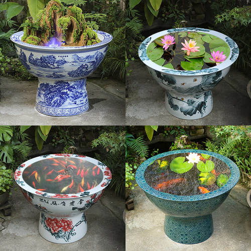 景德镇陶瓷鱼缸落地荷花缸碗莲缸特大号乌龟缸睡莲大水缸庭院客厅 - 图2