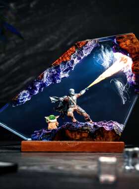 手工制作曼达洛人和尤达宝宝树脂小夜灯氛围灯创意桌面摆件礼物