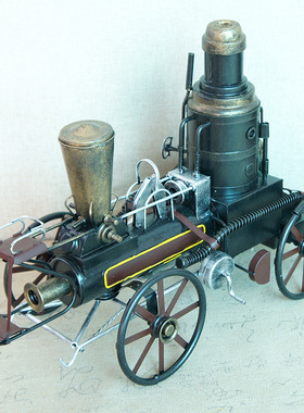 老爷车复古蒸汽模型金属工艺品