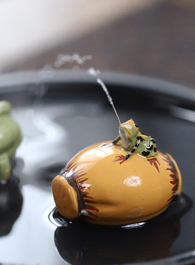 宜兴紫砂茶宠摆件茶玩喷水青蛙辣椒南瓜葫芦莲蓬西瓜茶具配件可养