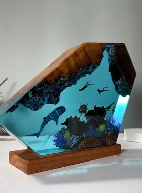 海底世界景观溶洞鲸鲨鱼海龟潜水员沉船小夜灯床头灯氛围灯礼物