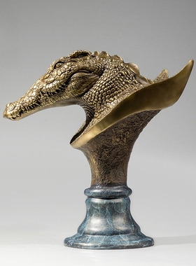 全黄铜行业大鳄摆件办公室客厅书房装饰品鳄鱼工艺品开业礼品礼物