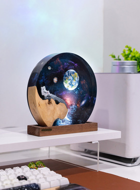 星空太空银河系蓝色星航天员宇航员航天器小夜灯床头灯氛围灯摆件