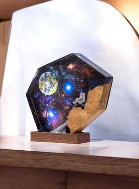 繁星星空宇宙星系银河系蓝色星球地球宇航员小夜灯床头灯摆件礼物