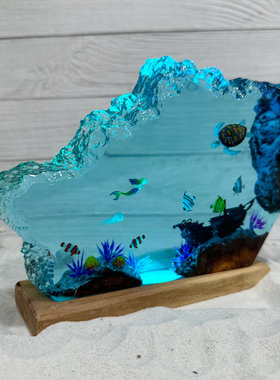 海底世界景观美人鱼大海龟热带鱼沉船珊瑚礁小夜灯氛围灯摆件礼物
