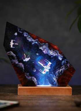 手作galaxy星球大战树脂实木小夜灯氛围灯太空飞船大战摆件礼物