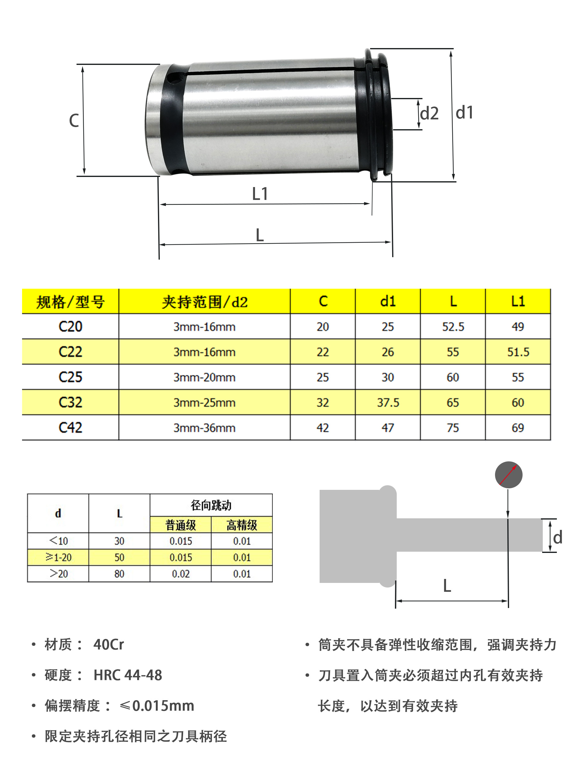 C32强力夹头 直筒夹头SC32 筒夹 C42 C16 C20C22 C25弹簧夹头嗦咀 - 图3