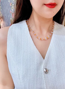 岚心珠宝 芬达石白水晶项链子 银扣锁骨链条 气质百搭日常夏季女