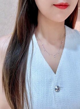 岚心珠宝18K白金0.63ct钻石项链子 流苏小套链条 气质通勤百搭女