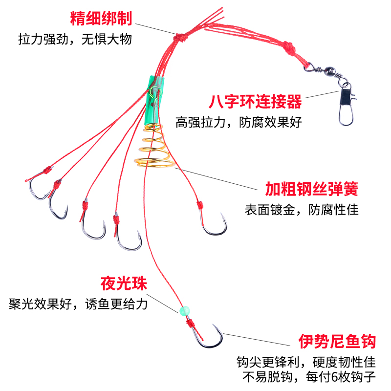 新款防挂底爆炸钩伊势尼炸弹钩套装钓组弹簧钩鱼钩海竿海杆神器