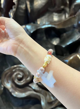 【香积】杭州正品流通处粉色瓷琉璃手串金箔九尾狐女手串开开熏熏