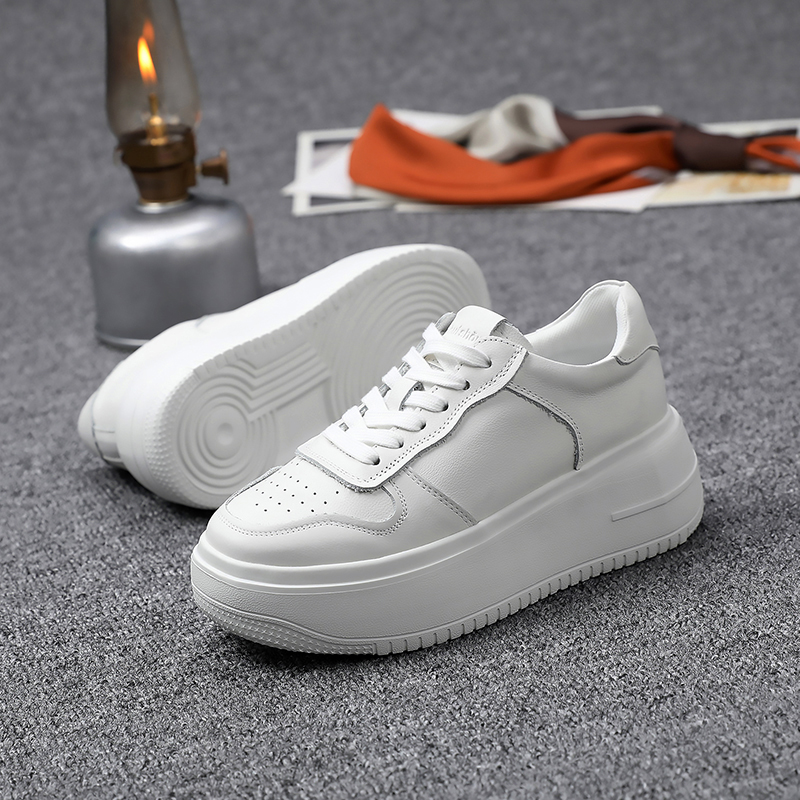 山山2025春夏新款欧洲站真皮增高厚底松糕鞋运动休闲系带小白鞋女,淘宝优惠券,粉丝福利购,淘宝优惠卷