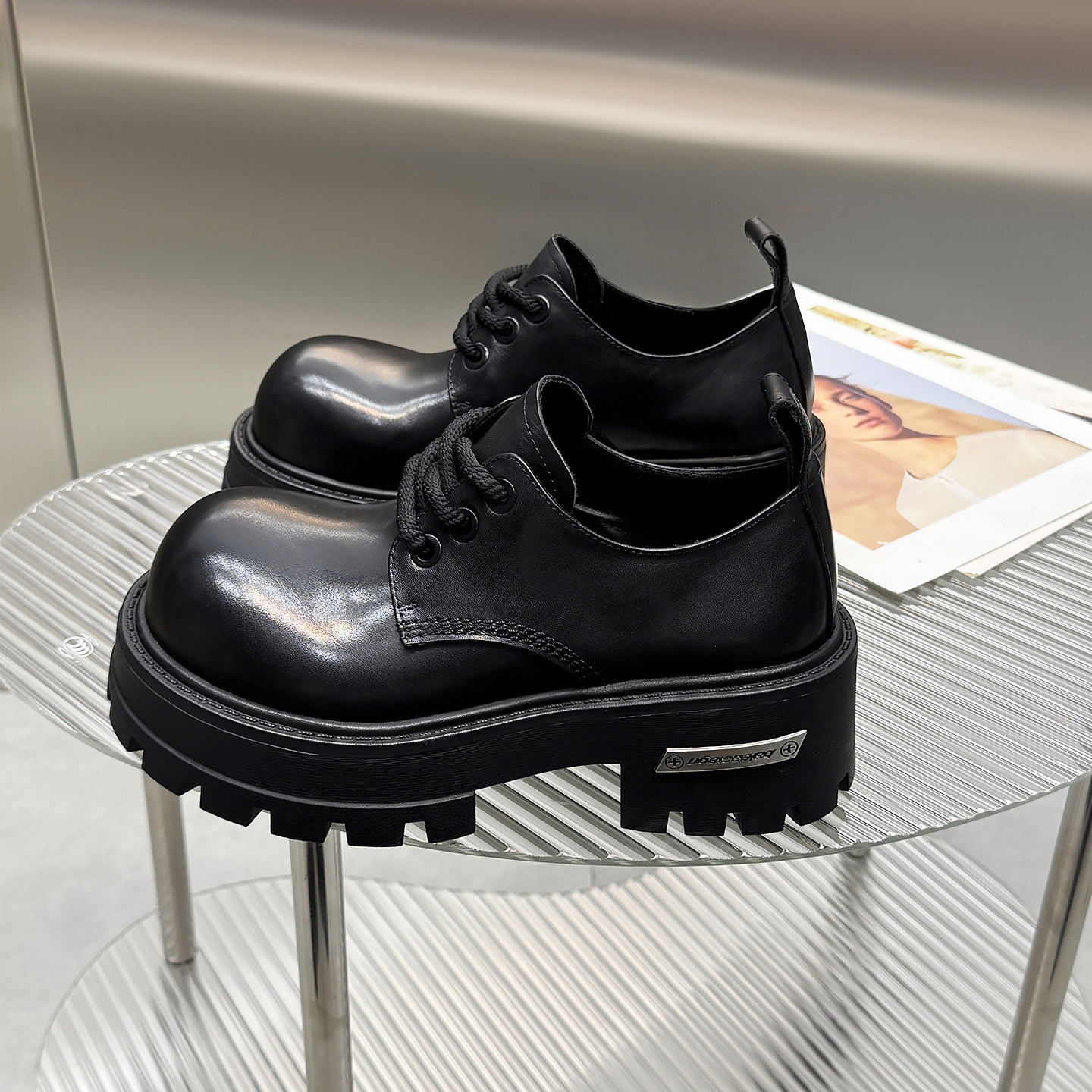 胎牛皮厚底增高小皮鞋女2025秋冬新款英伦风大头鞋系带单鞋乐福鞋,淘宝优惠券,粉丝福利购,淘宝优惠卷