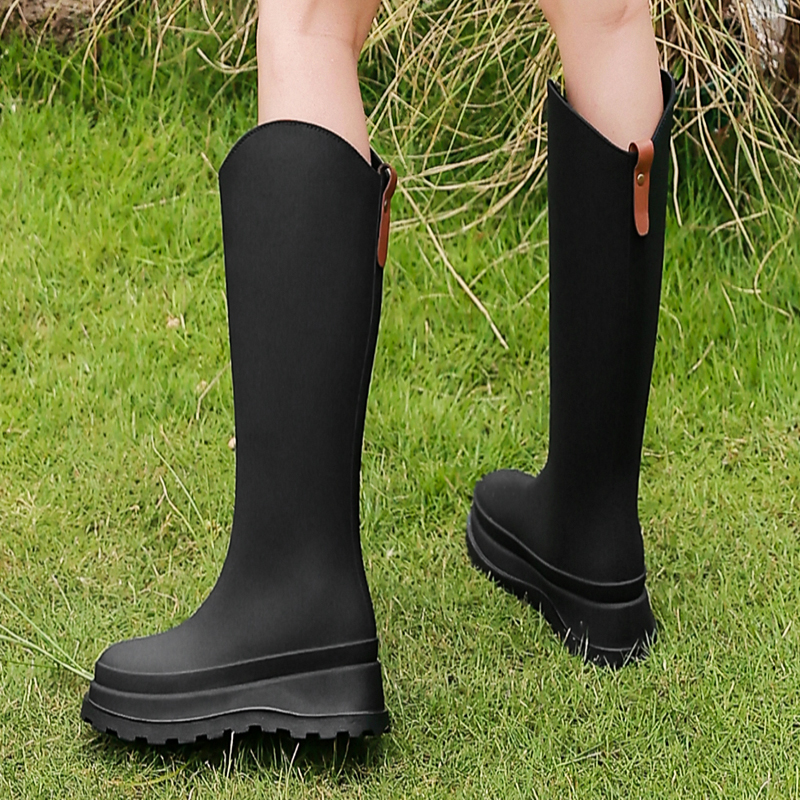 雨鞋女时尚冬外穿水鞋成人加绒高筒雨靴防水防滑新款胶鞋长筒靴子 - 图1