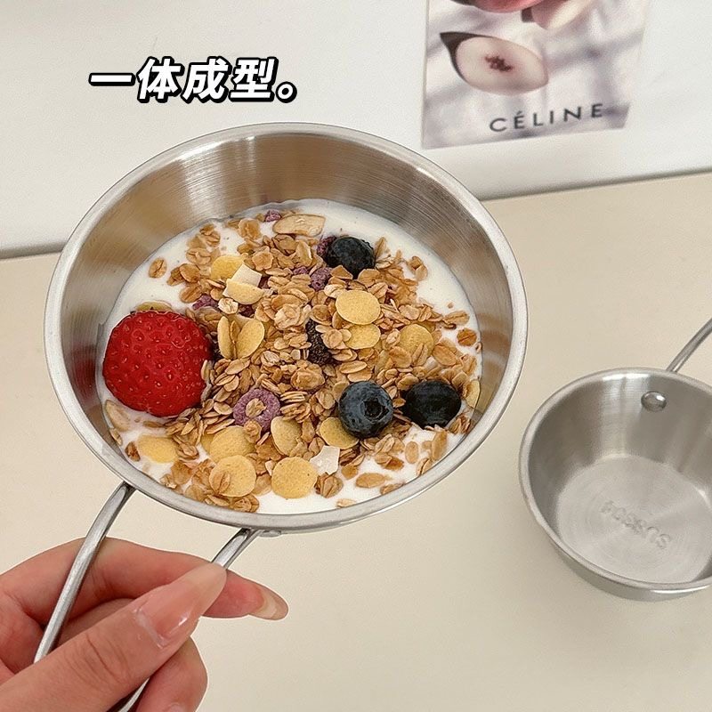 韩式ins不锈钢调料碗带手柄米酒碗家用抗摔辅食碗小吃水果沙拉碗