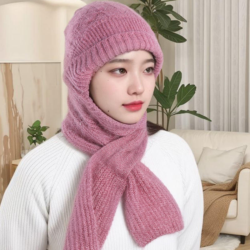 加绒加厚帽子围巾一体秋冬新款抗风雪帽护耳帽针织时尚百搭围脖帽