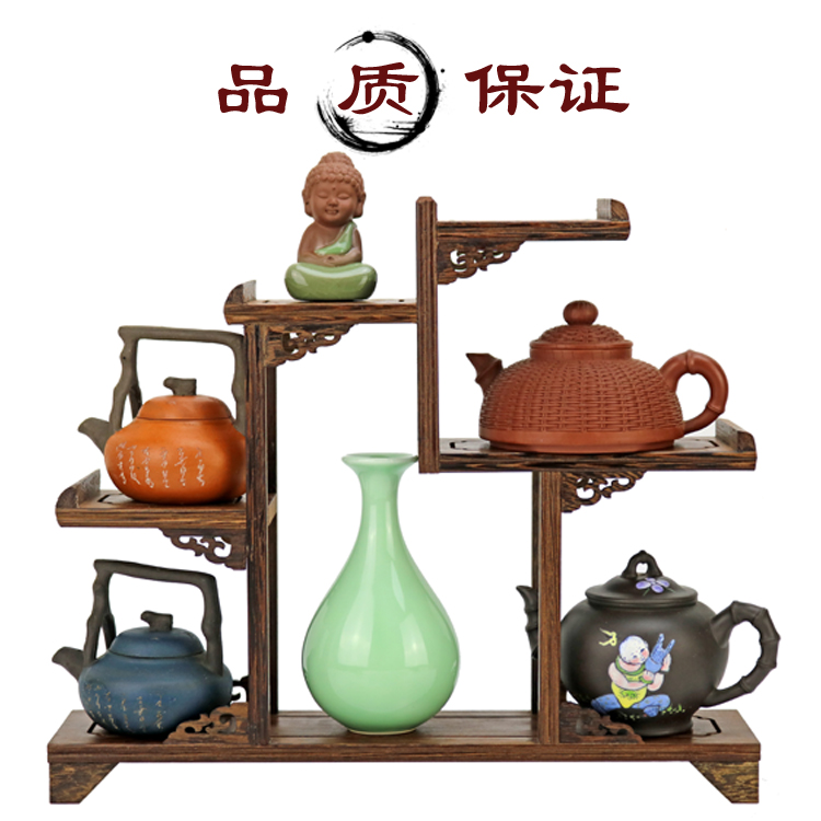 红木博古架小型多宝阁格鸡翅实木茶具架紫砂茶壶架子盆景展示架子 - 图1