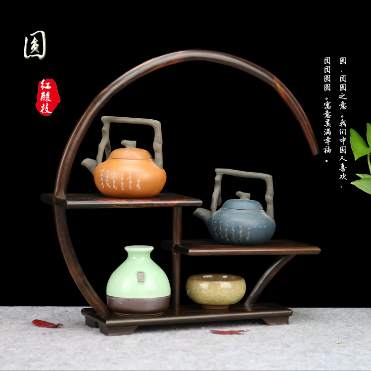 大红酸枝实木小博古架多宝阁红木茶具架古玩盆景茶壶展示仿古中式 - 图0