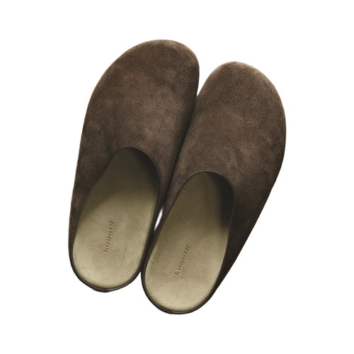 枯骨进口高丝光牛皮反绒穆勒博肯半拖休闲百搭舒适极简包头拖鞋 - 图3