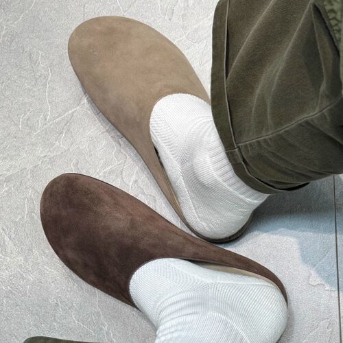 枯骨进口高丝光牛皮反绒穆勒博肯半拖休闲百搭舒适极简包头拖鞋 - 图0